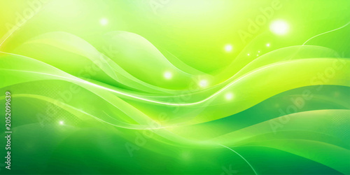 Abstract Green Wave Background with Smooth Curved Lines, Bright Energy Flow and Modern Digital Nature Design