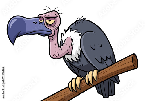 Konstfotografi Funny Grumpy Cartoon Vulture Perched on a Branch Illustration
