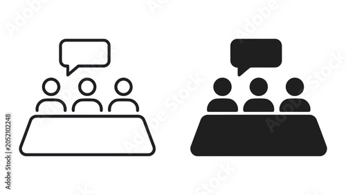 Meeting room icon set with speech bubble for business communication and conference concepts
