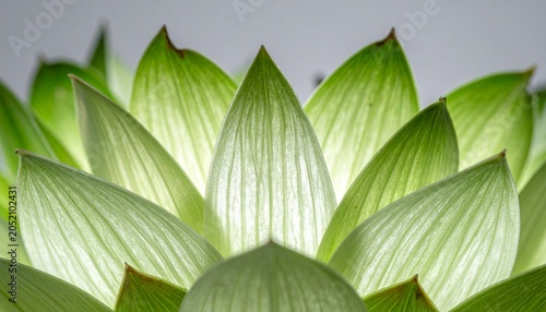 Close-up view of green leaves with pointed tips and white veins