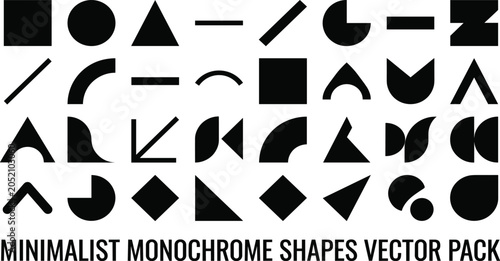 Obraz na płótnie Minimalist monochrome geometric shapes vector pack with abstract black isolated