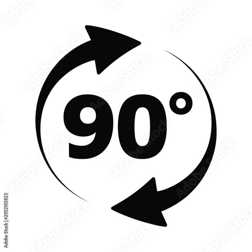 Ninety degree rotation symbol with circular arrows simple flat vector illustration