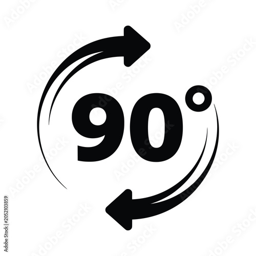 Ninety degree rotation symbol with circular arrows black on white background