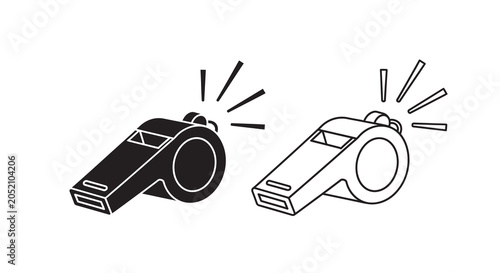 Whistles With Sound Waves Black And White Line Art Illustration