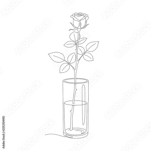 Minimalist Rose Line Art in Vase, Elegant Botanical Illustration