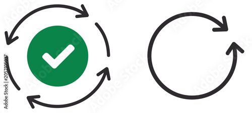 Obraz na plátne Update rotating arrows icon with line stroke sync and synchronize cycle symbols