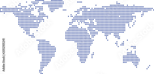Pixelated world map global network concept digital illustration 