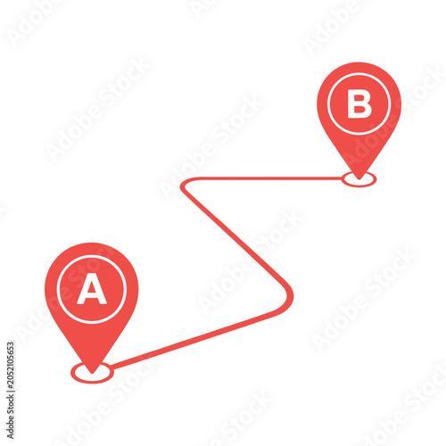 Simple route map with red pin markers labeled a and b