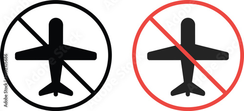 Photos No Fly Zone Sign Collection, Thin Linear Outline Icon Pack for Aviation Restrictions and Airspace Safety