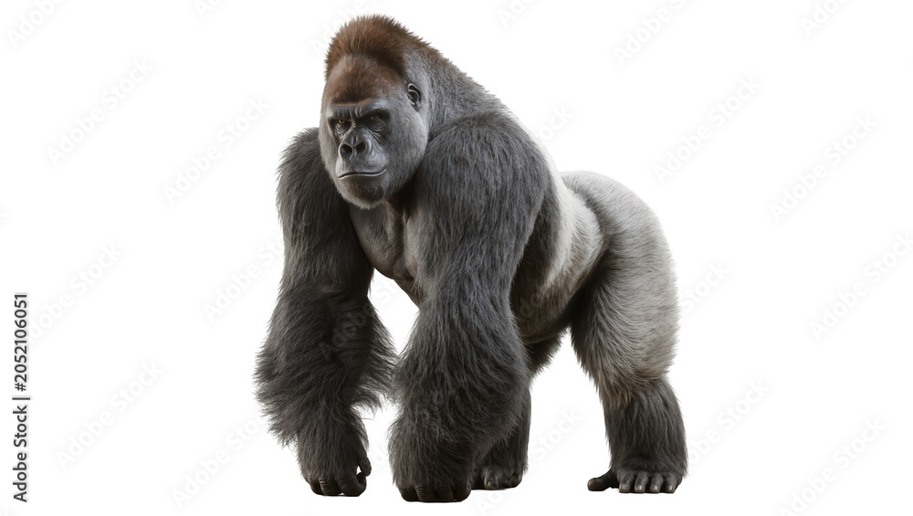 Fototapeta premium Silverback gorilla standing on white