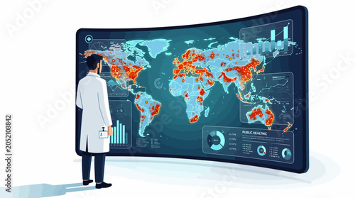 Healthcare Professional Monitoring Global Disease Spread Using Advanced Digital Data Visualization and Analytics Dashboard