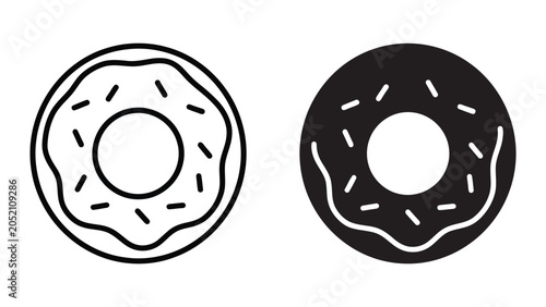 Photos Sweet donut icon with sprinkles for food and bakery themes in vector line and so