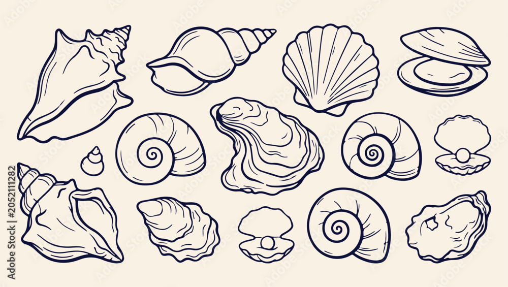 Obraz premium fresh shellfish seafood harvest pattern, raw shrimp oyster background, tasty seafood food illustration, seafood shellfish harvest print, artistic seafood harvest set, decorative fresh shellfish design
