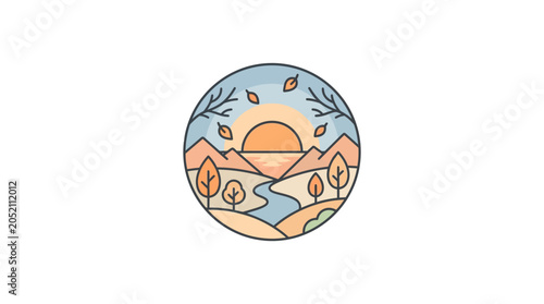 Serene sunset landscape with mountains and river
