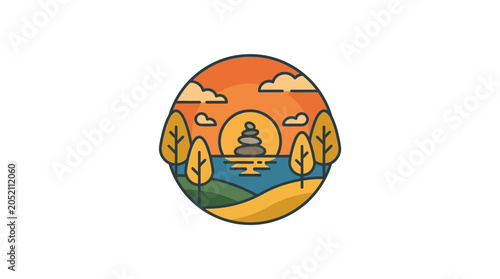 Serene sunset landscape with trees and water reflection