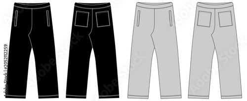 Wide Leg Pants Fashion Flat Sketch Vector Template Front and Back View