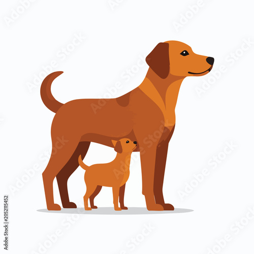 Illustration of a brown mother dog standing with her small puppy.