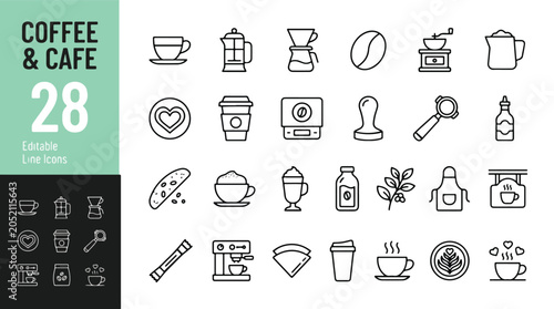 Photos Coffee and cafe line icon set