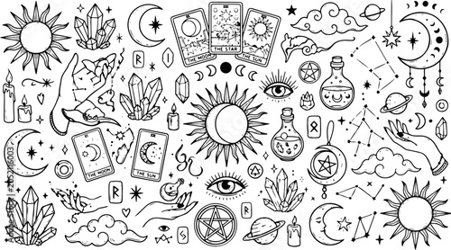 Foto Astrology symbols display mystical elements and celestial icons for spiritual lifestyle branding