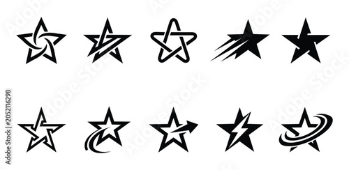 Modern star logo icon set with dynamic arrow, lightning, and swoosh vector symbols