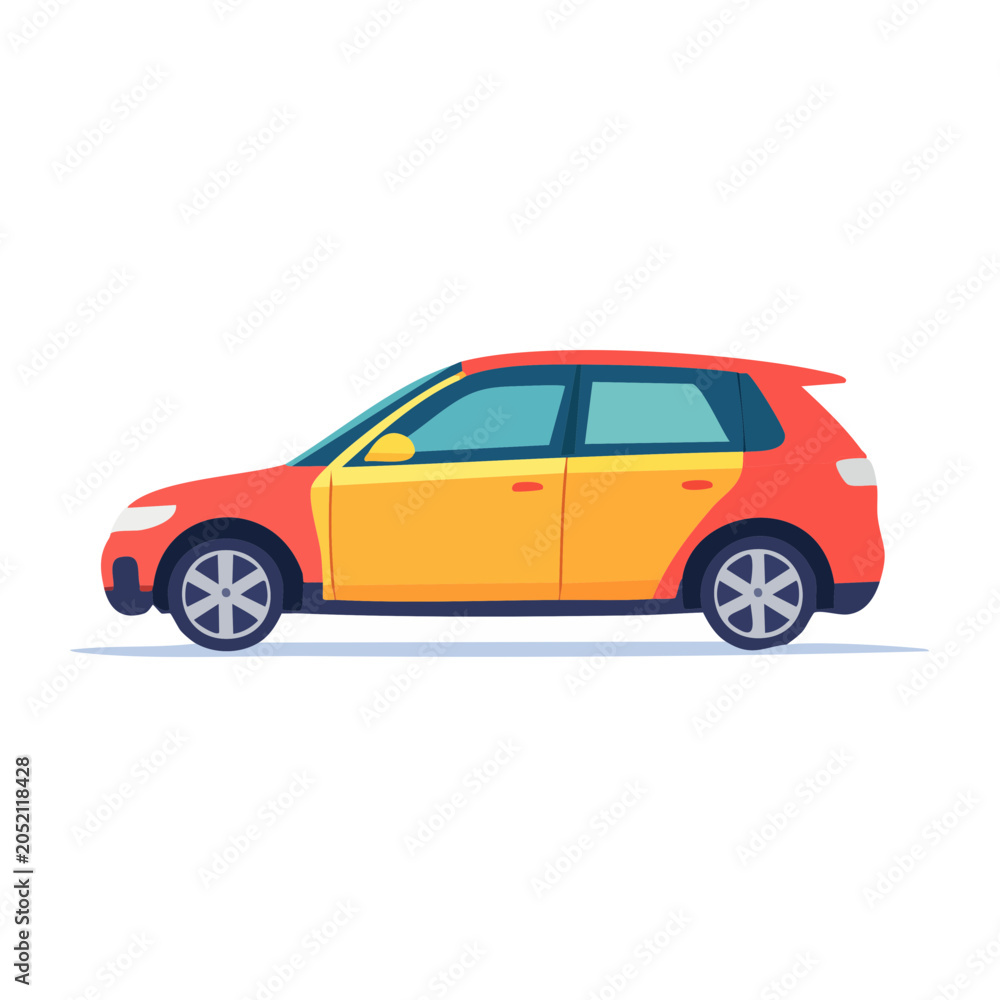 Obraz premium Flat design illustration of a red and yellow car