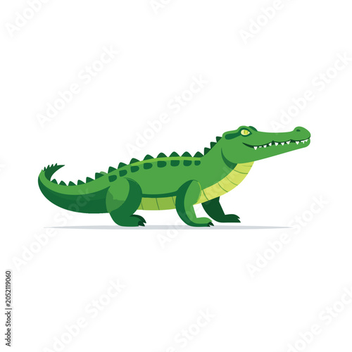 Cartoon illustration of a friendly green crocodile walking.