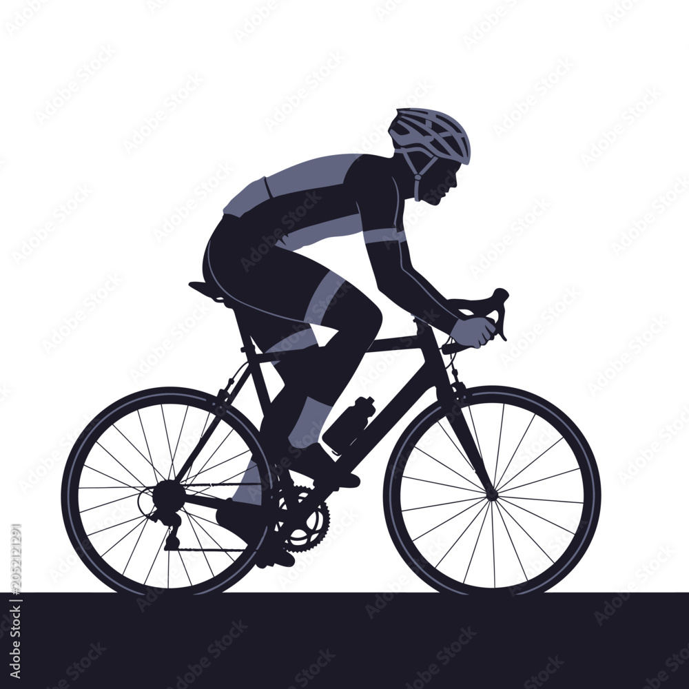 Naklejka premium Cyclist silhouette riding a bicycle, vector illustration, white background