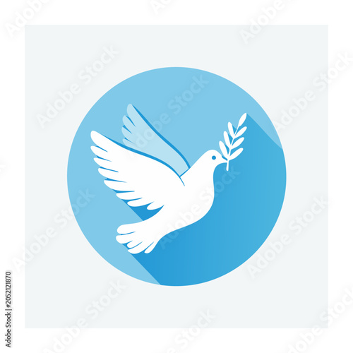 White dove with olive branch flat icon