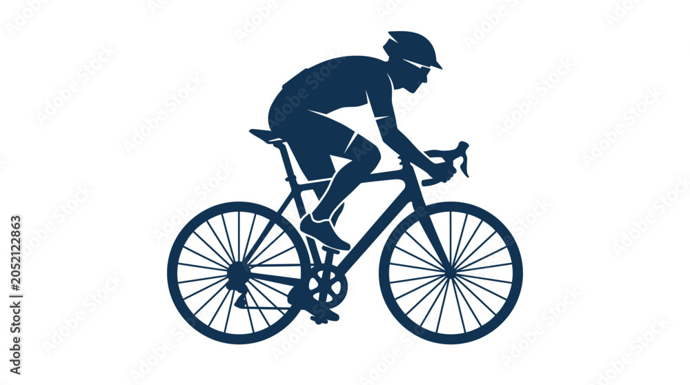 Fototapeta premium Cyclist silhouette riding road bike, monochrome illustration