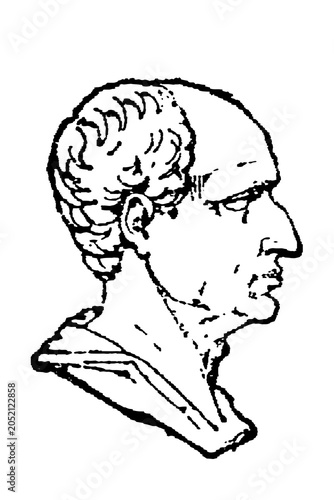 Φωτογραφία Athenian General and Politician Themistocles, Profile Line Art with Detailed Hair, No Beard, Old Vintage Illustration, 1897