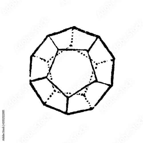 Canvastavla Dodecahedron, multifaceted geometric shape with bold outlines and dotted vertex connections, symmetrical pattern, old vintage illustration, 1897