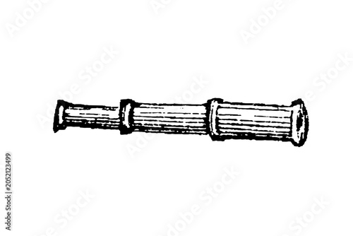 Slika na platnu Spyglass with three collapsible segments, detailed line drawing, old vintage illustration, 1897