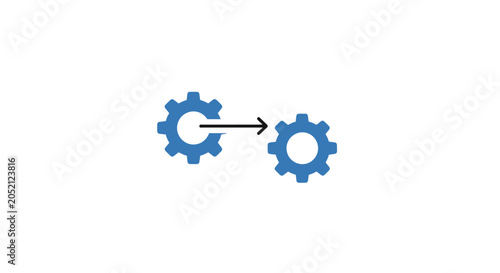 Foto Two blue gear cogs interlocking together.