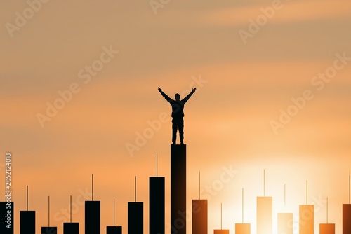 Financial Freedom and Investment Success Concept with Rising Stock Market Chart at Sunrise