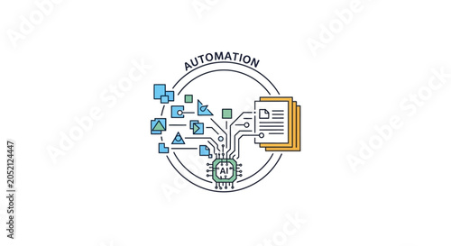 A Circular Logo With The Word Automation Written In The Center Inside The