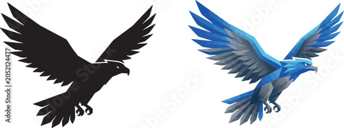 Konstfotografi Dynamic vector illustration showing a majestic soaring eagle with blue geometric