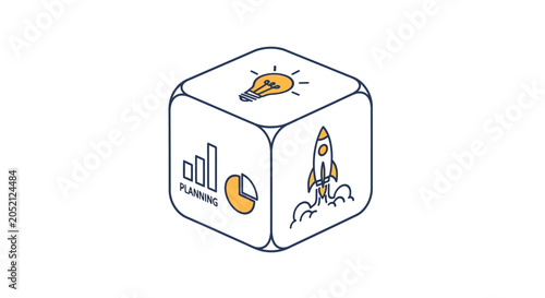A Cube With A Lightbulb On Top Of It The Cube Is White And Has A Blue Line