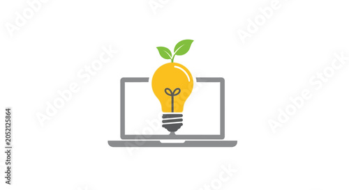 Tableau sur toile Laptop with light bulb and plant.