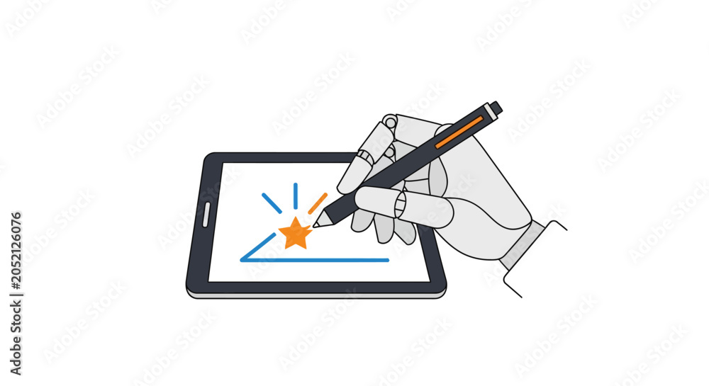 Fototapeta premium Hand holding stylus on tablet screen.