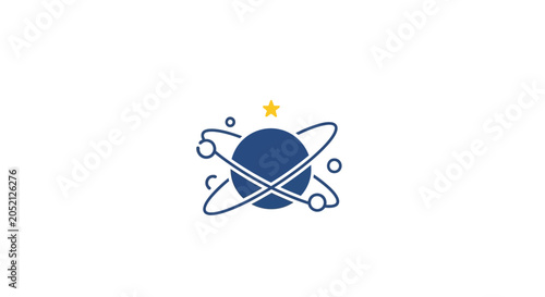 Tableau sur toile Stylized Planet Logo with Star and Rings.