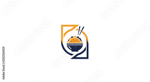 Sushi bowl with chopsticks logo.