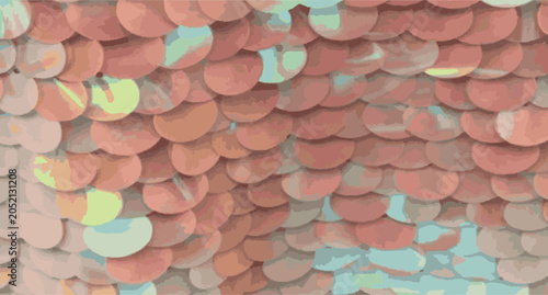 Shiny sequins seamless pattern background. Elegant mermaid scales vector illustration with iridescent pearl texture in pastel pink, peach and mint green tones