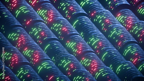 Futuristic 3D sci-fi cylinder shapes motion graphic background 4k seamless loop