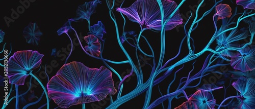 Colorful glowing flowers with abstract patterns.