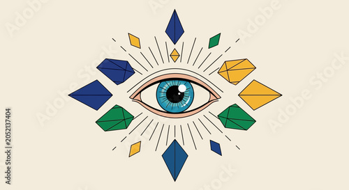 Foto Blue eye with colorful geometric shapes.