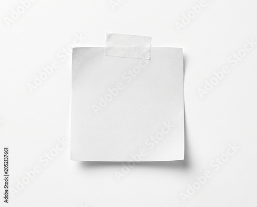 Single Blank White Sticky Note with Tape on Isolated White Background