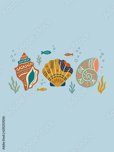 Decorative Seashell Collection with Marine Elements Illustration