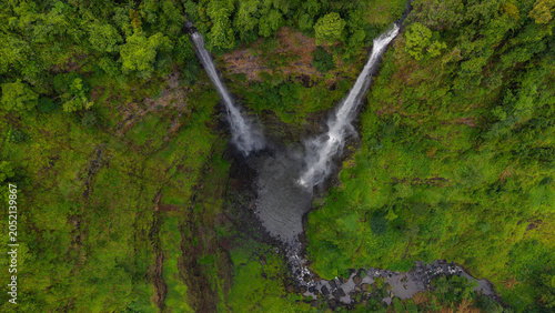 The Tad Fane waterfall, on the Bolaven Plateau in Laos aerial view
