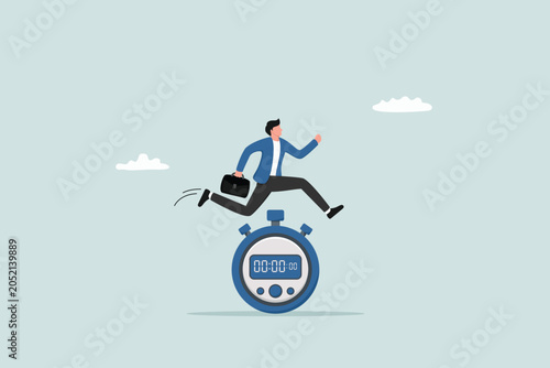 Fotografie Quick response to get the job done as soon as possible, reaction to priority tasks or important concepts, businesspeople who are quick to respond and jump high past the countdown timer