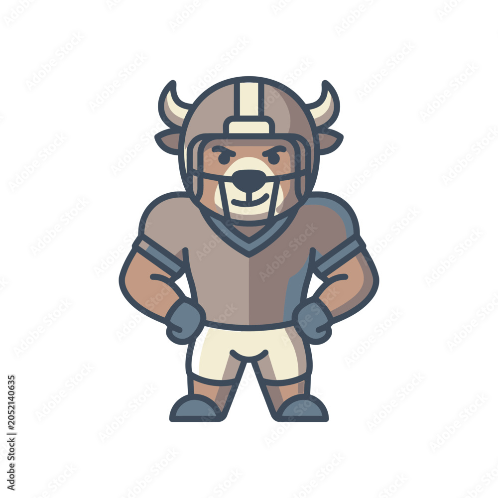 Naklejka premium Bull mascot character wearing an American football player uniform.